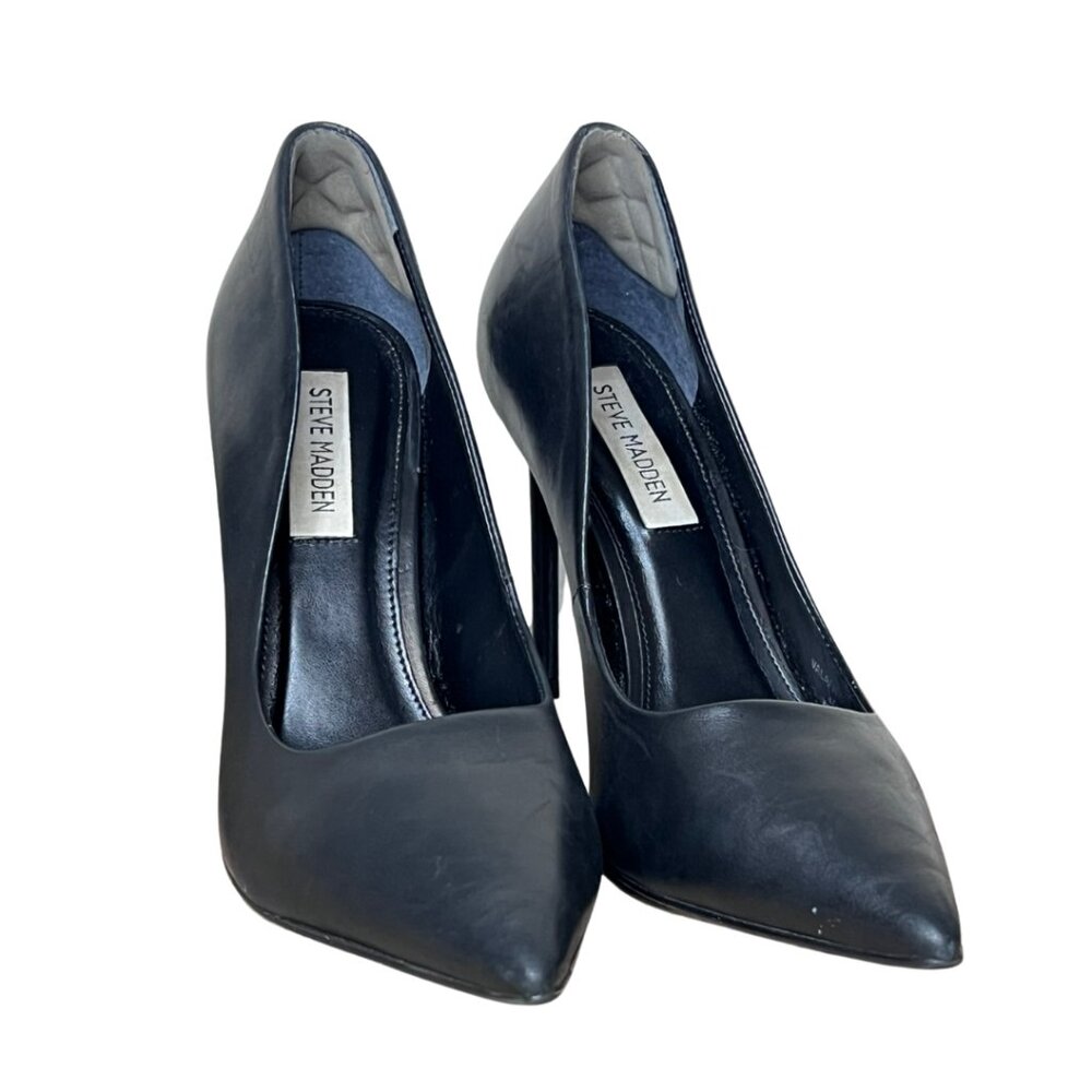 STEVE MADDEN Vala Black Leather Heels Pumps 7.5M